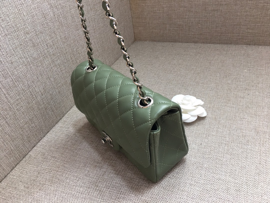 Small Classic Flap Lambskin Bag A01116 Dark Green/Silver